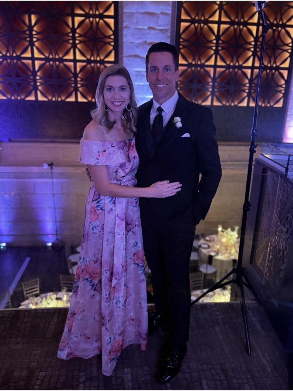 Off-Shoulder Alex Evenings Pink Floral Ball Gown